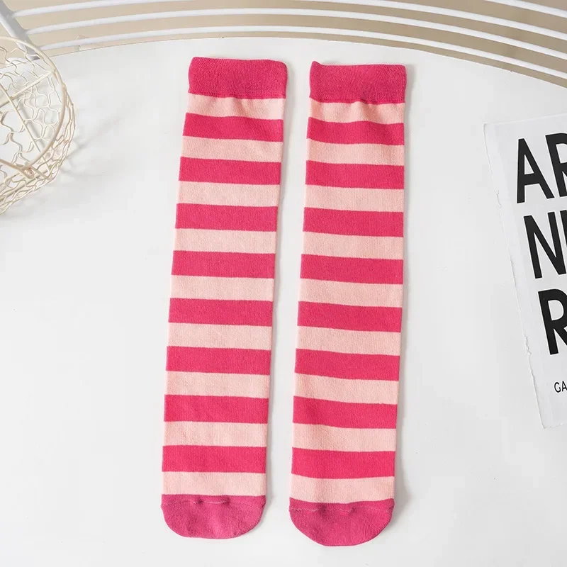1 Pair Kid Girl Sock Y2K Style Retro Knee High Sock for Toddler Girl Solid Color Series Striped Calf for Children