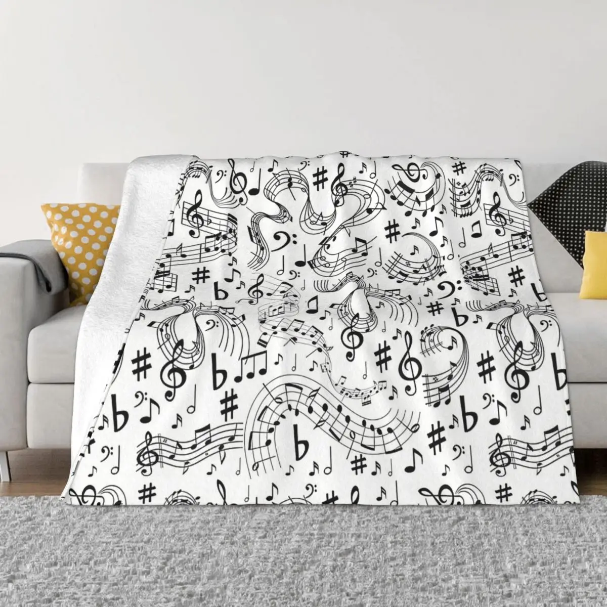 

Music Notes White Portable Warm Throw Blankets for Bedding Travel