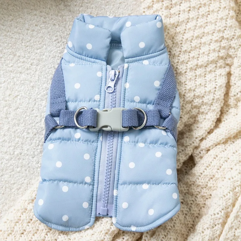 Small Bear Full Print Dog Clothes Teddy Thickened Warm Vest Pet Winter Outdoor Leashable Rushing Coat Cotton Clothes