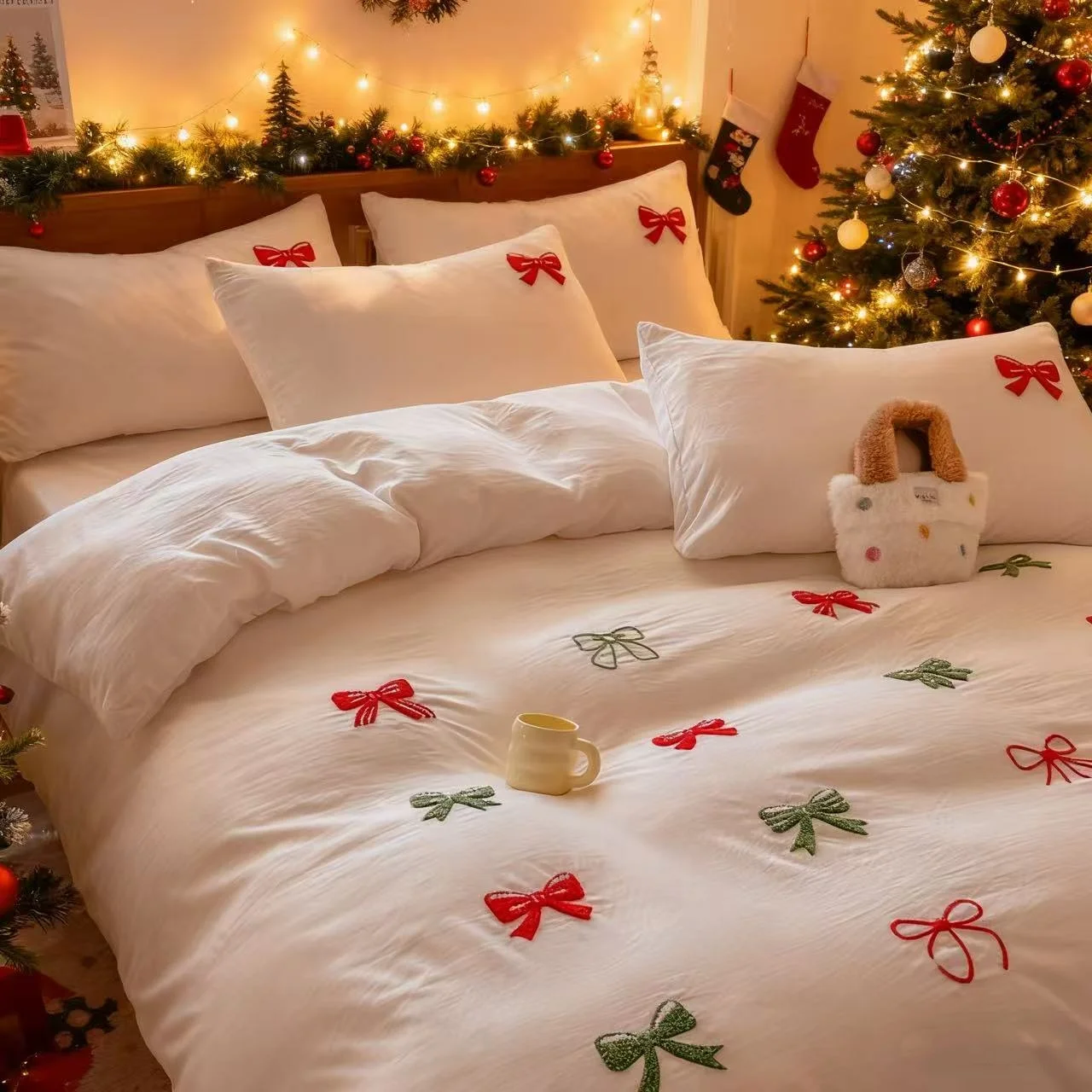 3 Piece Sheet Set Chut bowknot embroidery duvet cover Set ??Christmas decoration comfortable Bedding Set Bedspread for All Season Sc9d53ec0261c4177a5972b7060e68fa50