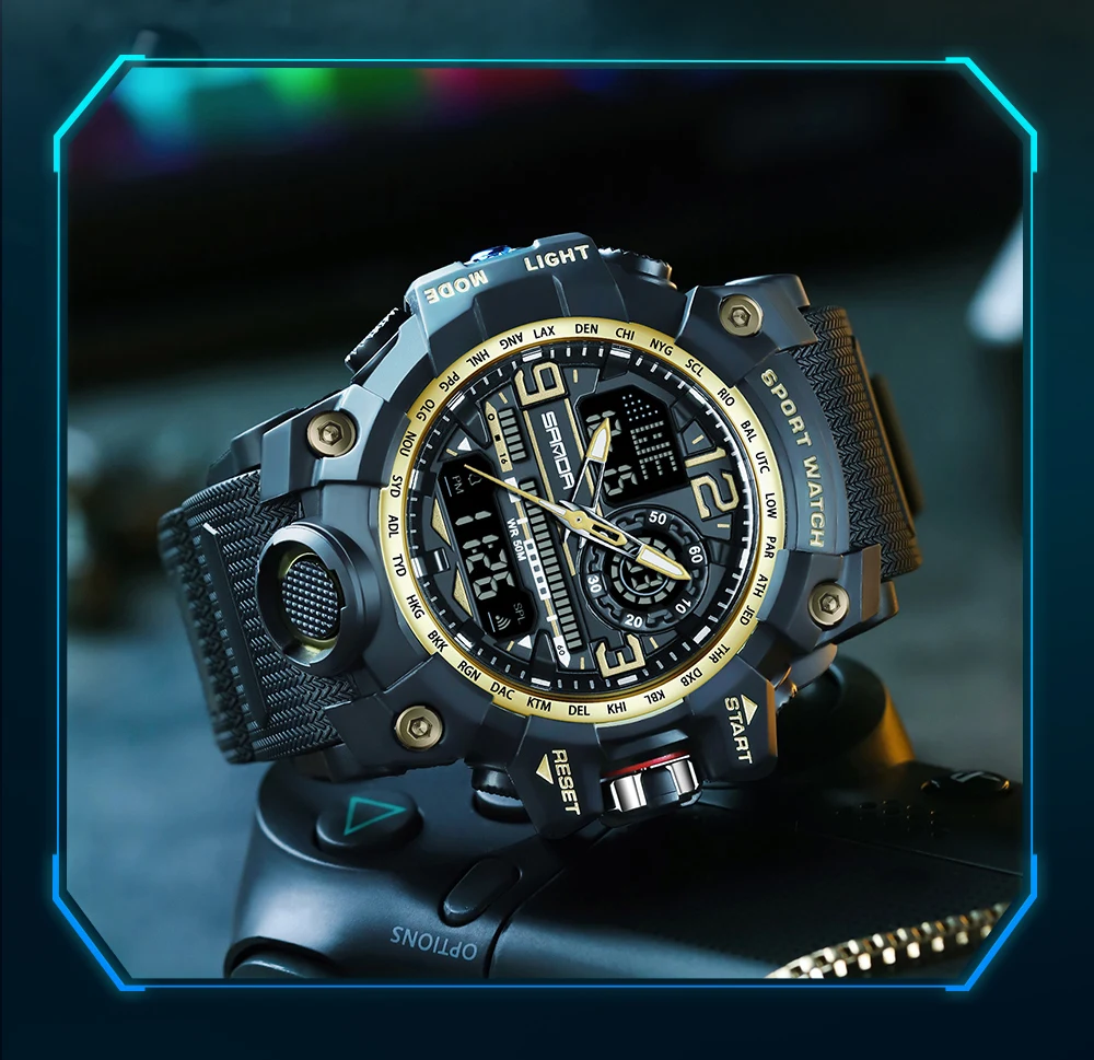 Men's Multifunctional Outdoor Waterproof Electronic Watch Digital Wristwatches SANDA 3313 Student Fashion Trend Military Style