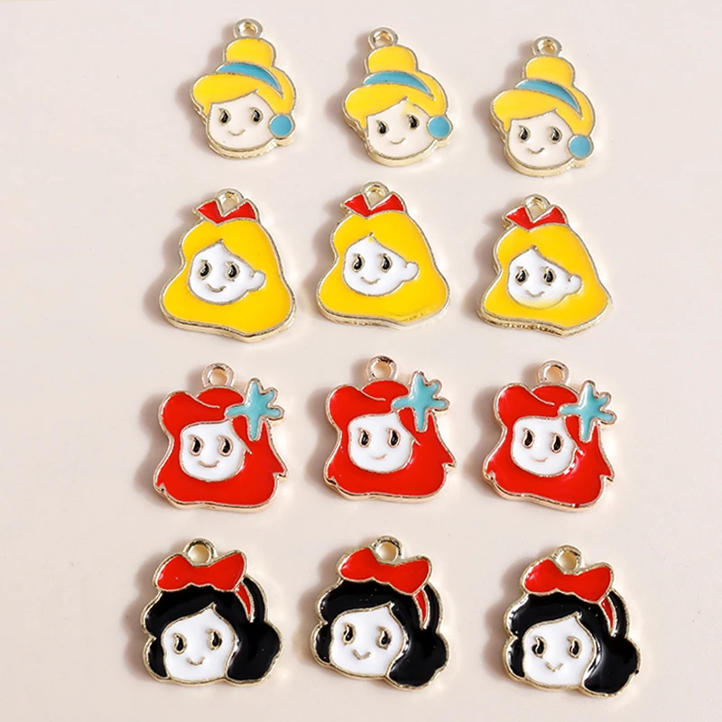 

10pcs 12*13mm Cute Cartoon Girls Princess Charms for Making Earring Necklace Keychain Pendant DIY Fashion Jewelry Accessories