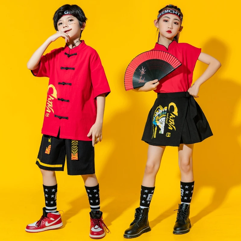 

Teens Boy Summer Clothing Set Letter Print Short Sleeve Shirt+Shorts Casual 2pcs Chinese Style Boys Streetwear Dancing Outfits