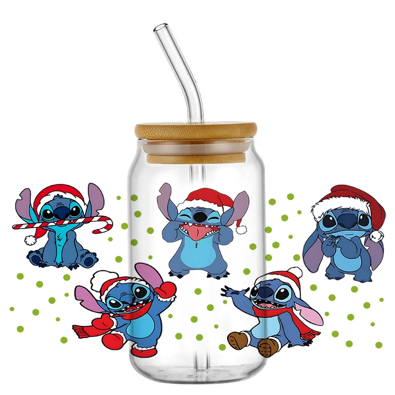 Adesivo 3D di Stitch, il simpatico personaggio dei cartoni animati, per tazze da 16 once, impermeabile, resistente ai raggi UV, decorazione per tazze, adesivo decorativo 3D fai da te, decalcomania trasferibile.