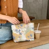 1PC Vintage Woven Satin Fabric Storage Bag Large Capacity Portable Makeup Toiletry Bag - Fashionable Organizing Solution 1