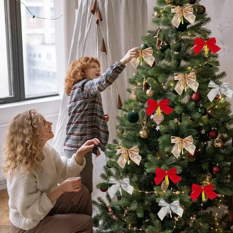 Set Decorazioni Natalizie: 1 Grande Fiocco Per Albero (119x33 Cm) + 12 Piccoli Fiocchi Per Ghirlande – Oro E Rosso