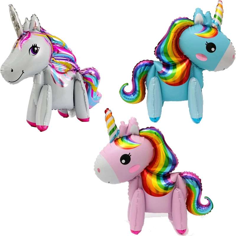 3pcs צבע תלת ממדי הרכבה unicorn פוני אלומיניום סרט בלון unicorn נושא יום הולדת קישוט