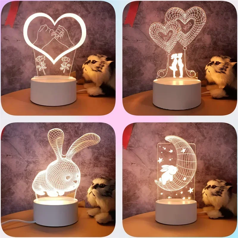 Heart Love Acrylic 3D Night Light USB DIY Kids Bedroom Night Lamp for Valentine's Day Decor Christmas Wedding Cute Gifts
