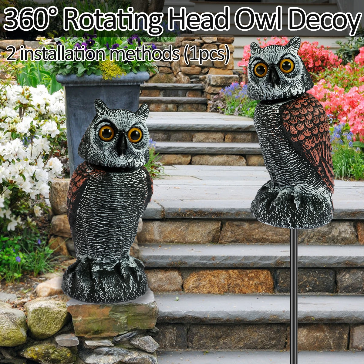 Fake Owl Decoy Lifelike Simulation Owl Bird Deterrent with 360° Swivel Head Realistic Owl Statue Scare Birds Plastic Fake Owl