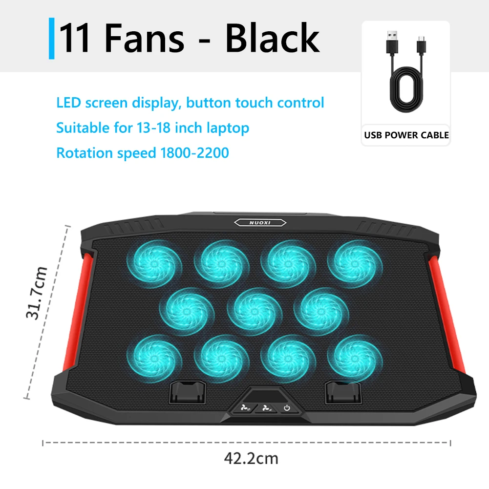 노트북 냉각 패드 11 조용한 팬 노트북 냉각 거치대, 듀얼 USB 인터페이스, LED 디스플레이 화면, 13-18 인치 태블릿 조정 가능
