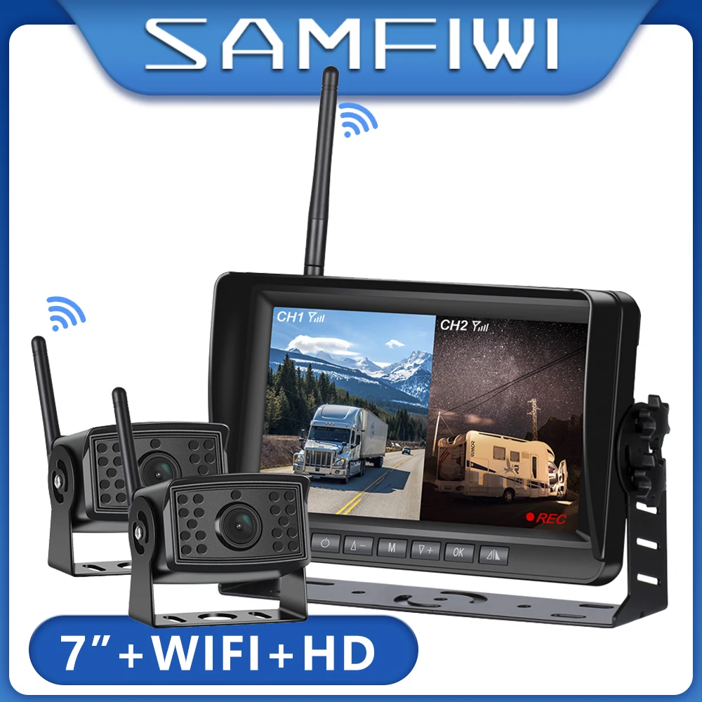 2ch AHD Wireless Truck DVR Car Monitor Car Display Screen 7" IR Night Vision Reverse Backup Recorder Wifi Camera For Bus RV