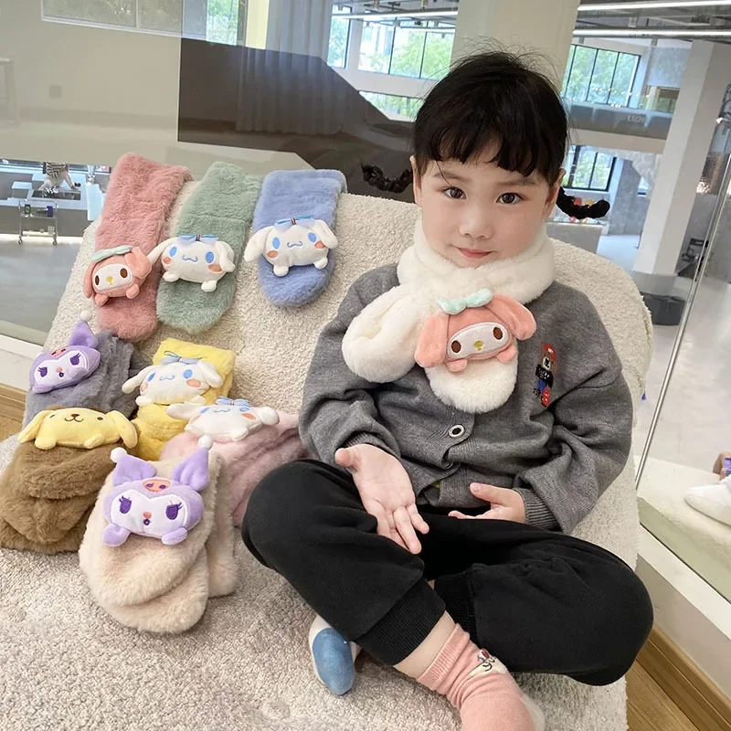

Осенне-зимний детский шарф Kuromi Sanrio милый мультяшный Детский Теплый и утолщенный плюшевый шейный ободок для мальчиков и девочек