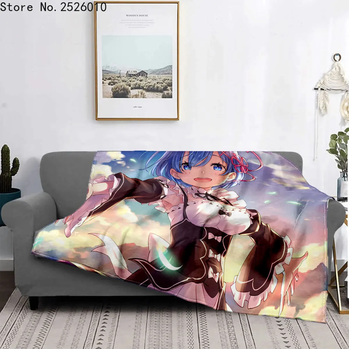 

Anime Rem Re Zero Knitted Blankets Kawaii Girl Flowery Flannel Throw Blanket Airplane Travel Portable Soft Warm Bedspreads