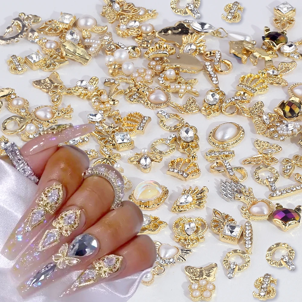 50pcs 3D Gold Nail Charms for Acrylic Nails Shiny Pearl Alloy Nail  Rhinestones Nail Art Charms Alloy Nail Jewels Accessories - AliExpress