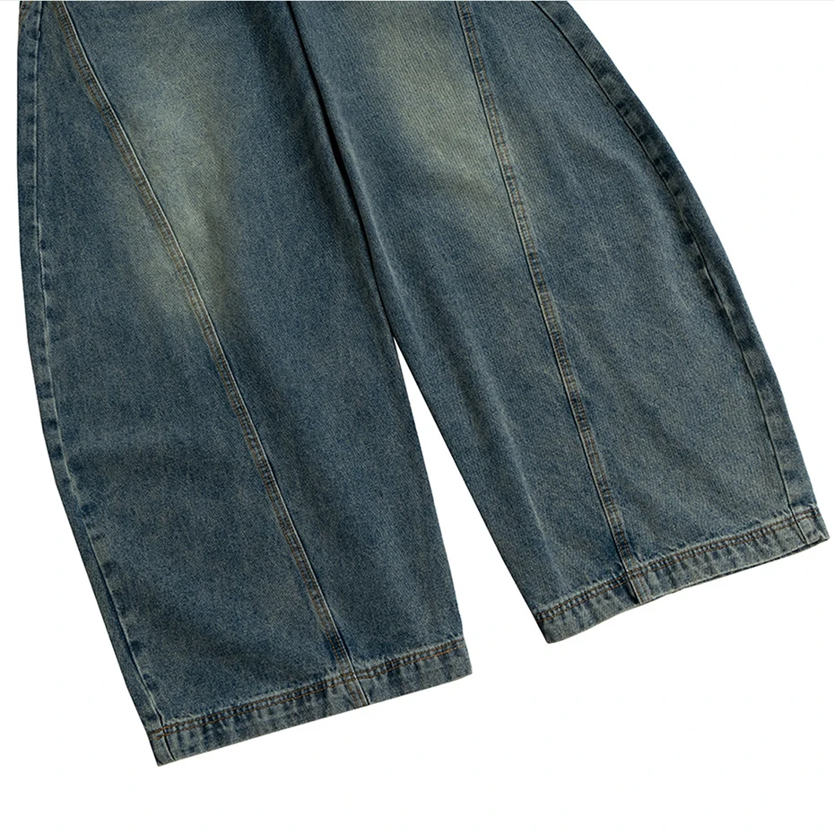 Men's Vintage Blue Baggy Jeans Washed Retro Loose Straight Denim Pants 4