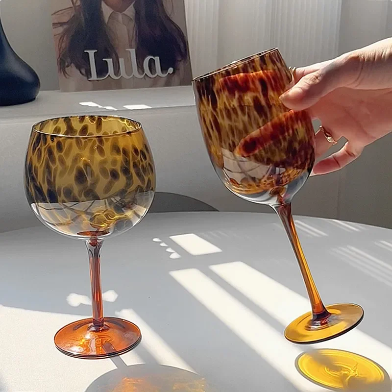 Vintage Amber Leopard Print Handmade Red Wine Glass Creative Crystal Goblet  Art Apple Cup Whiskey Glass Cup Fine Wine Glasses - AliExpress