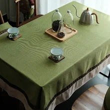 

Polyester Tablecloths, Waterproof Table Covers Japanese Style Fresh Green Gray Dining Table Coffee Table Deco