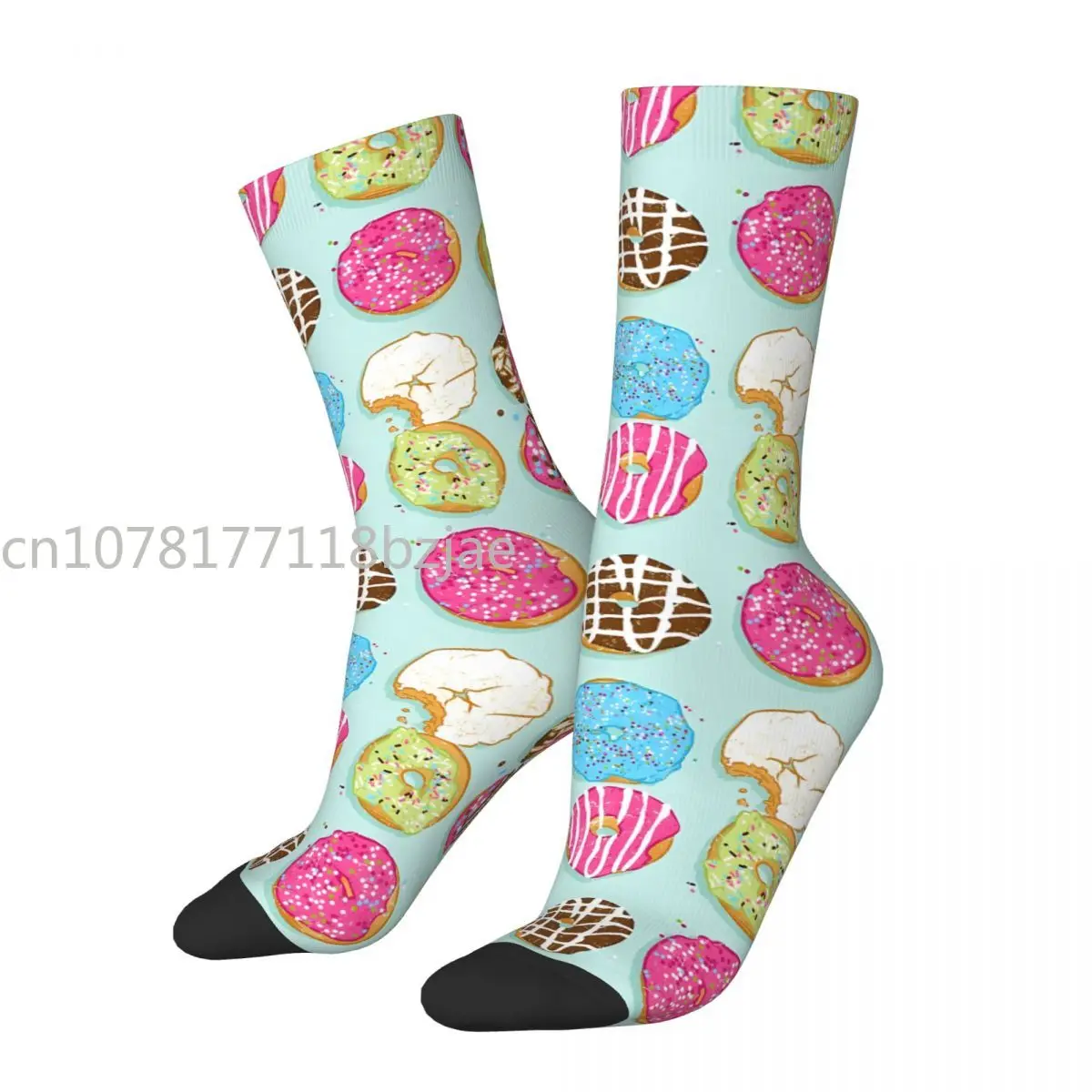 

Funny Crazy compression Sweet Sock for Men Hip Hop Harajuku Donut Dessert Happy Quality Pattern Printed Boys Crew Sock