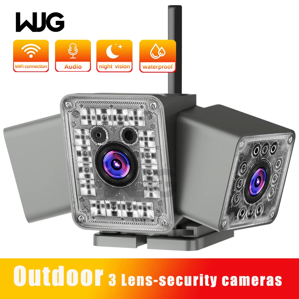 

WJG Outdoor wifi camera 3 lenses Wifi surveillance camera with wide angle security camera and night vision alarm protection