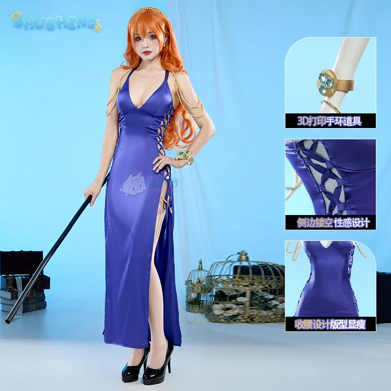 Nami Anime OP Cosplay Zou Costume Halloween party sexy purple strap long dress props accessories Nami Anime OP Cosplay Zou Costume Halloween party sexy purple strap long dress props accessories