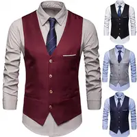 2020 New Men's Classic Formal Business Plus Size Men Solid Color Suit Vest Single Breasted Business Waistcoat Waistcoat 1