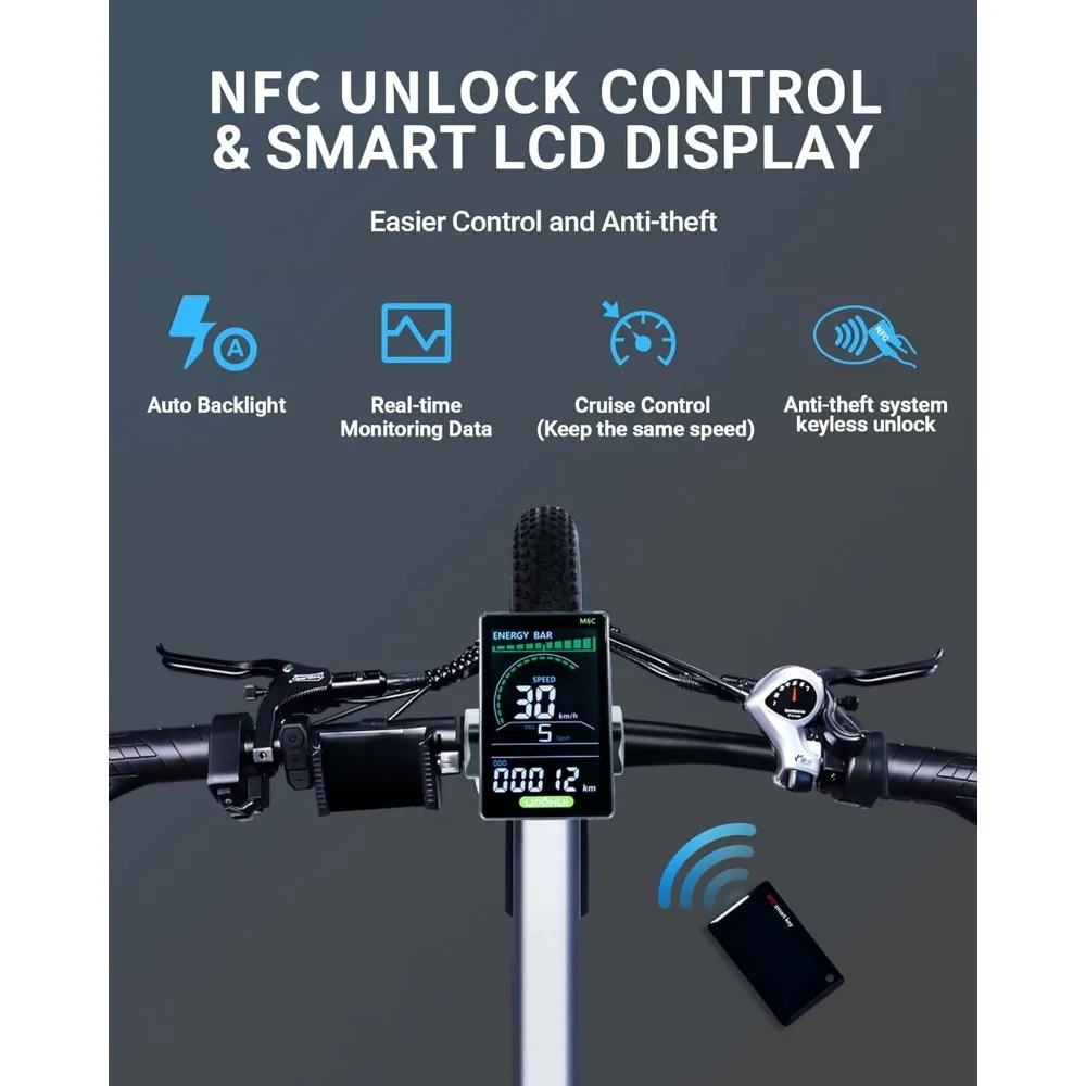 Adult Electric Bicycle, 1200/1400W Peak, 30/28MPH 60 Miles, 720WH Battery 20x 4.0 Fat Tires, Foldable, with APP/anti-theft Alarm 4