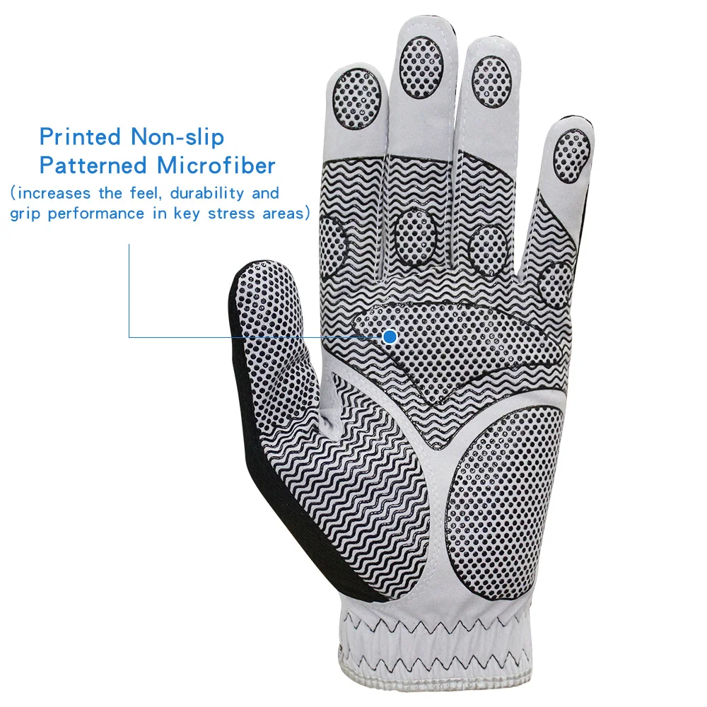 Efunist Golf Glove For Men Non-Slip Patterned Microfiber Black Breathable Left Hand 3D Performance Grip Comfortable Golf Gloves 3