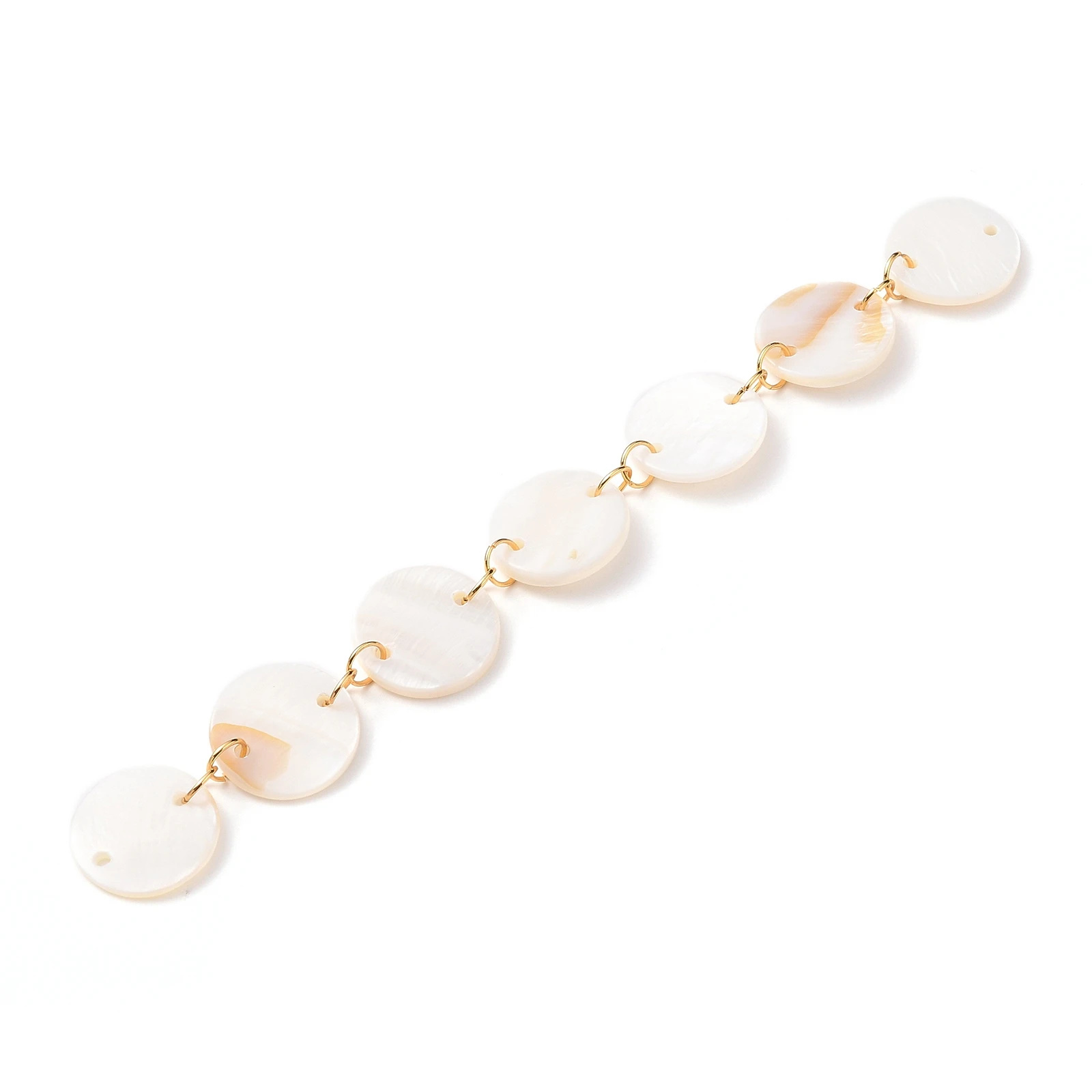 

3 Strands Handmade Flat Round/Rectangle Freshwater Shell Link Chains with Stainless Steel Open Jump Rings about 100cm/strand