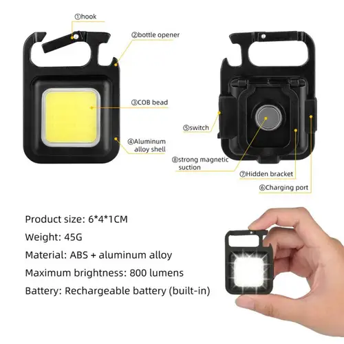 미니 LED 손전등 작업 조명, 휴대용 포켓 손전등 키체인, USB 충전식 야외 캠핑 비상 조명 랜턴 6