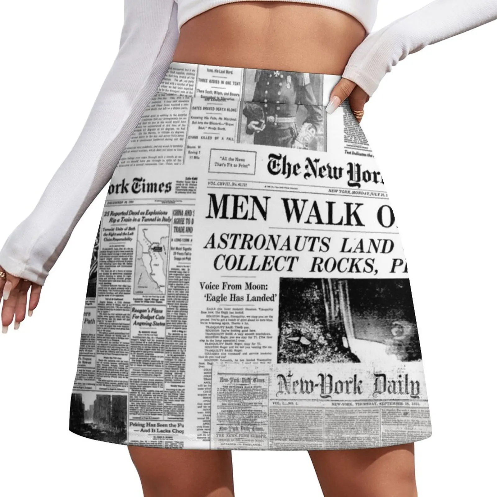 Newspaper print [white] Mini Skirt School skirt short skirt clothes for woman korean style skirt