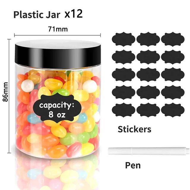 Plastic Jars with Lids 8oz Clear Slime Cosmetics Containers Leakproof Storage Jars, PET Empty Jars with Black Lids for Kitchen 2