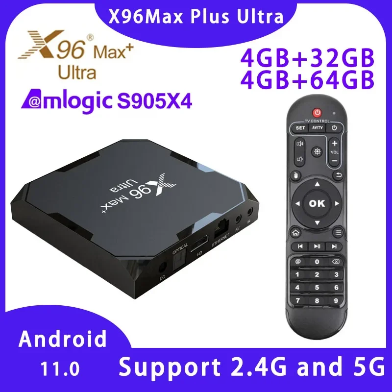 New X96 Max Plus Ultra Amlogic S905X4 Android11 Smart TV Box 4G 32G/64G Dual WIFI USB3.0 8K HD 2.4G&5.0G Set-Top Box PK X96 Max+