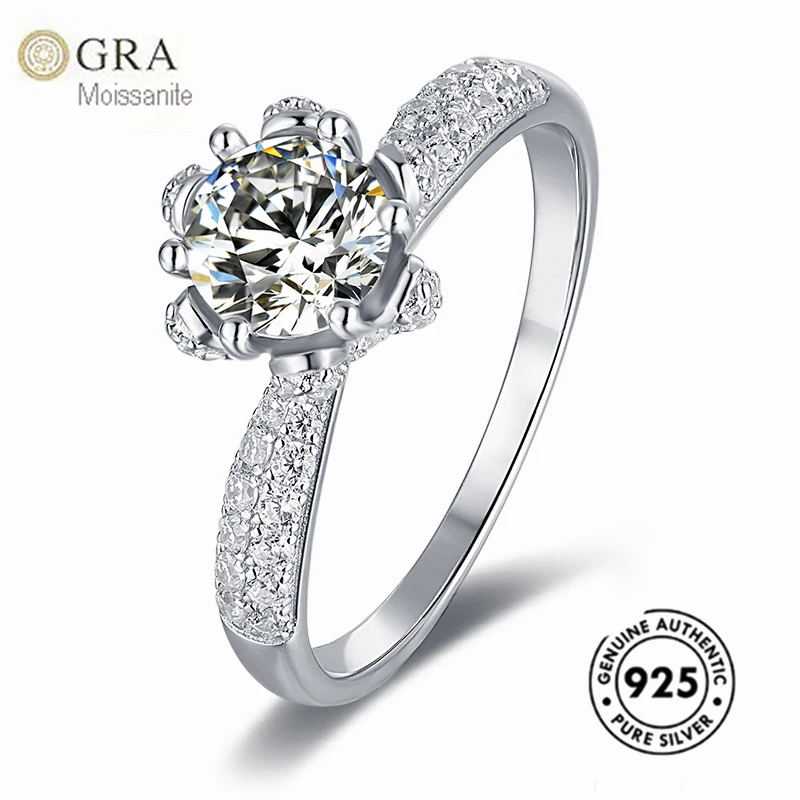 

New High Quality Silver Ring GRA Certificate 1ct Moissanite Solid 925 Sterling Silver Women Jewelry Ready To Ship