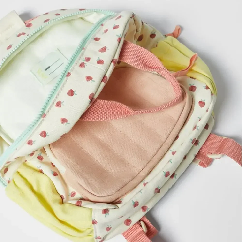 Colorful Canvas Strawberry Kid Backpack Cotton Schoolbag