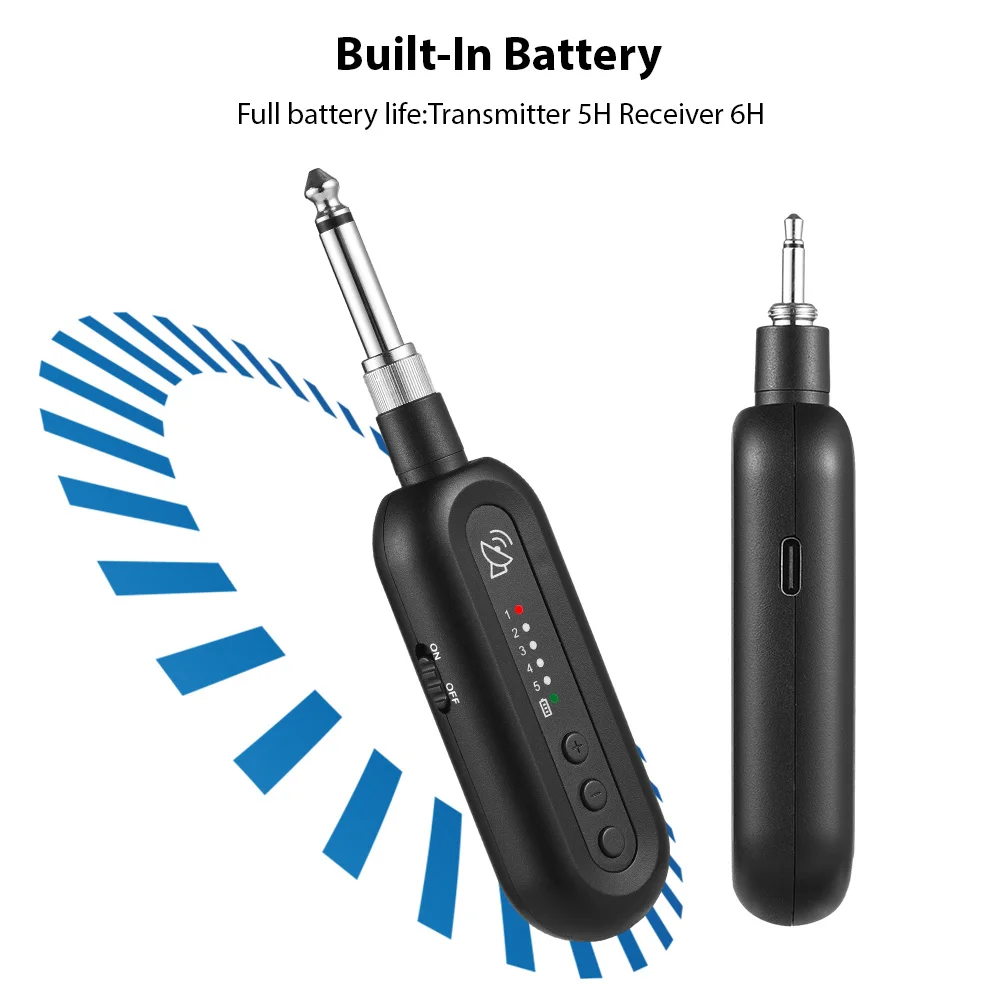 

Беспроводной приемопередатчик для гитары, комплект приемника с перезаряжаемым беспроводным передатчиком и 5-канальным разъемом для воспроизведения басов