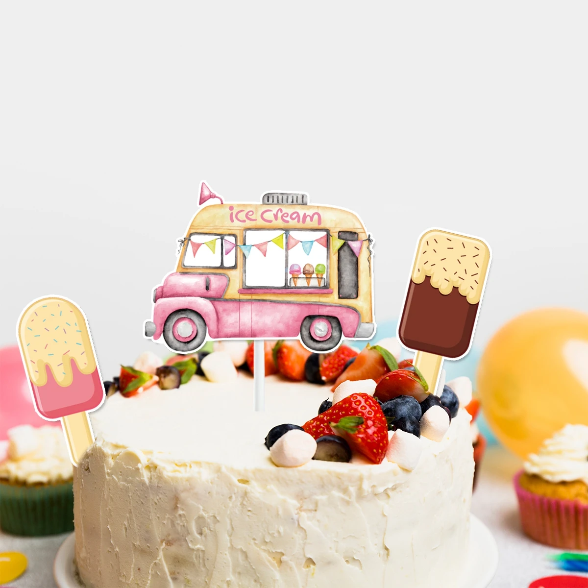 Candela E Topper Per Torte A Forma Di Gelato | Numero 1 Con Decorazioni | Compleanno Tema Gelato Per Bambini E Bambine - 2