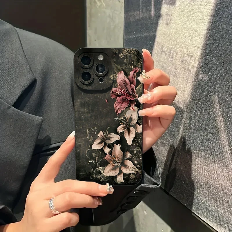 Flower Vintage Floral Black Background Shockproof Phone Case Cover