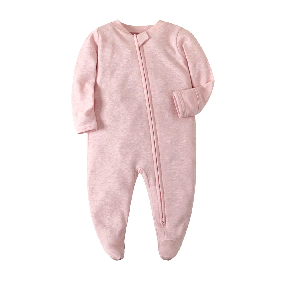 Newborn Footed Pajamas Zipper Girl and Boy Romper Long Sleeve Jumpsuit Cotton Solid White Fashion 0-12 Months Baby Clothes