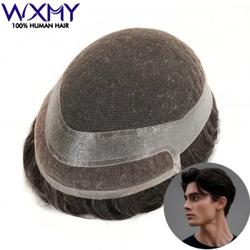 Hollywood Parrucchino Uomo Parrucca Protesi per capelli maschili Traspirante Merletto svizzero e PU Capelli umani naturali Capilar Hombre Parrucchino per uomo
