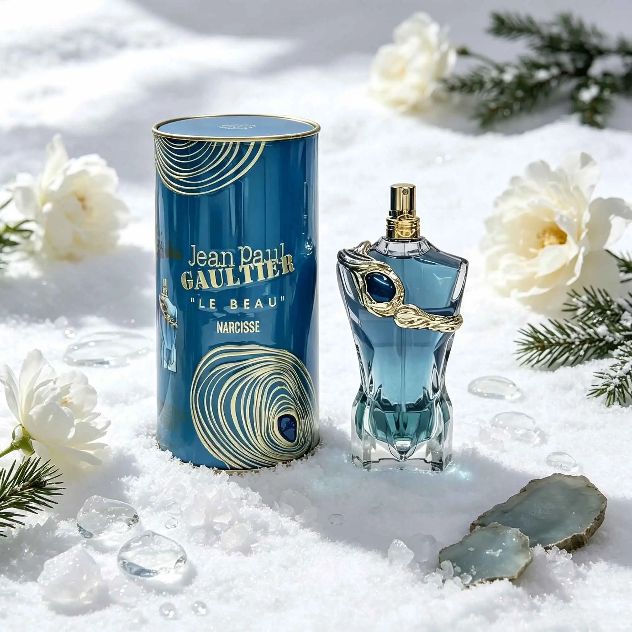 Le Beau Narcisse Luxury Gift‑Box Perfume. Peacock‑Blue Gilded Canister Plus Artistic Bottle. Aquatic Floral‑Woody Scent, Premium Gift Choice For Men.