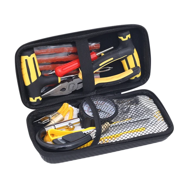 Car Tire Repair Tool Kit Studding Set Auto Bike Puncture Plug Garage Needle Nose Pliers Vacuum Film Nail Screws W/ Storage Case 4