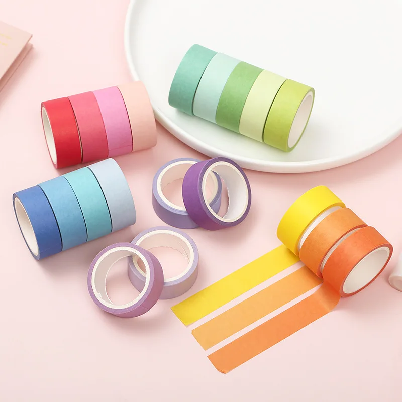 핫세일 레인보우 컬러 솔리드 컬러 와시 테이프 DIY 핸드 아카운트 데코 테이프 스티커 20가지 색상 선택 가능 5m