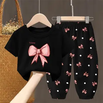 Conjuntos de verano, ropa para niños, ropa para niñas y niños pequeños, camiseta bonita a la moda, pantalones superiores, 2 uds., ropa para niñas