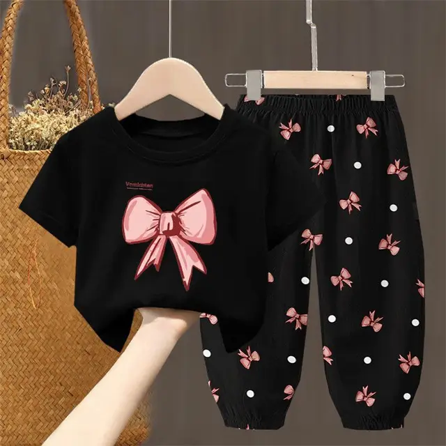 Conjuntos de verano, ropa para niños, ropa para niñas y niños pequeños, camiseta bonita a la moda, pantalones superiores, 2 uds., ropa para niñas