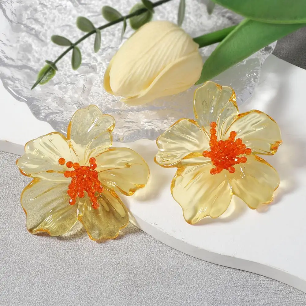 2025 Trendy Colorful Acrylic Transparent Flower Earrings for Women Exaggerated Large Flower Earrings Party Jewelry Accessories - 4