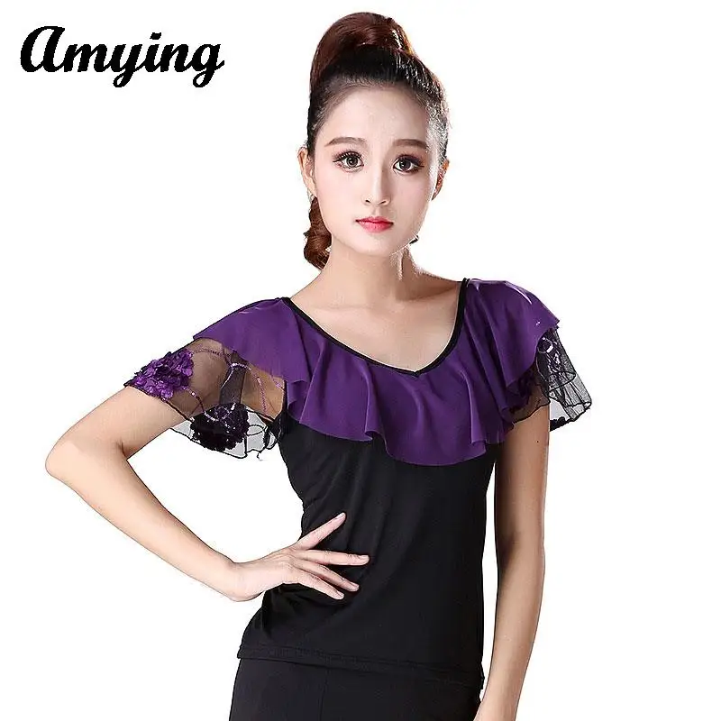 Ladies Tops Modern Dance Short Sleeve Tops Women Square Performance Practice Training Costume Horn Sleeve Top Plus Size
