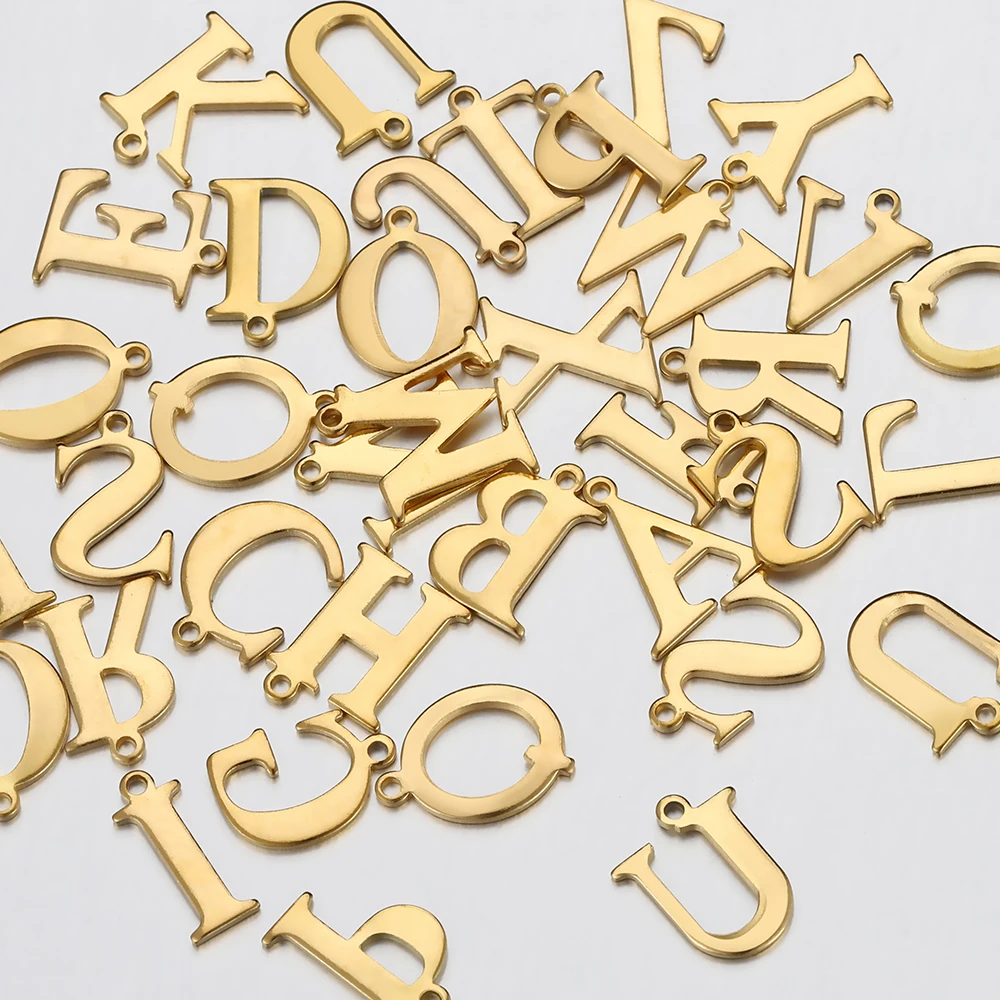 20 Stück Edelstahl Gold Buchstaben Charm Initial Charms Alphabet Perlen Anhänger sortiert für Armband Halskette Schmuckherstellung DIY – Detail 12