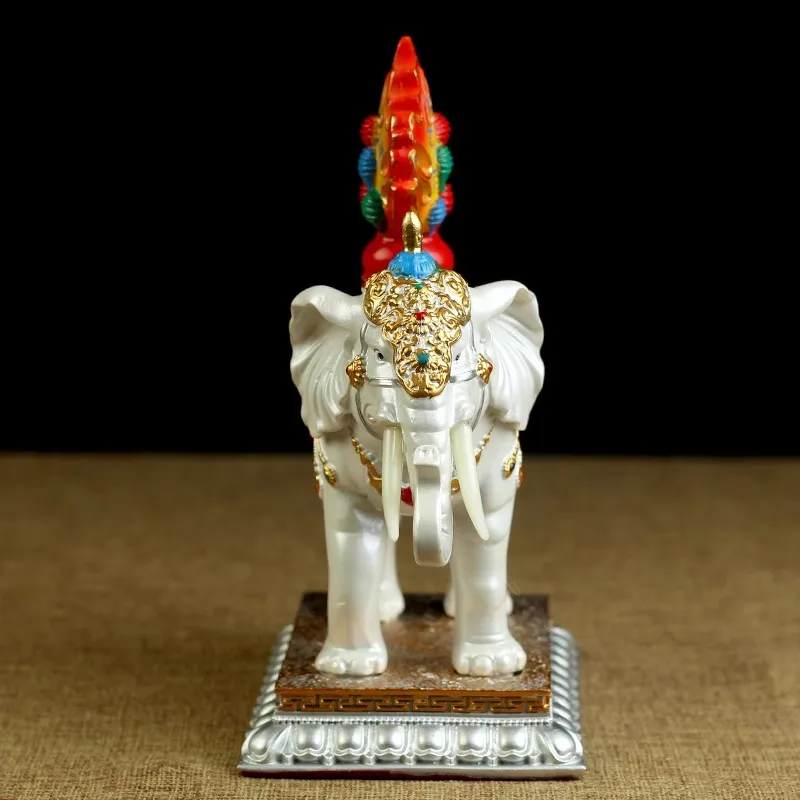 White Resin Auspicious Treasured Elephant Esoteric Buddhist Colored Painted Moni Beads Decorate Putting Crafts  6.69inch
