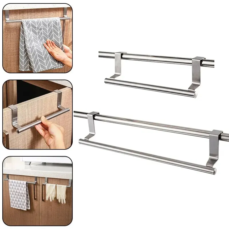 Towel Rack Over Door Towel Bar Hanging Holder Stainless Steel Bathroom Kitchen Cabinet Rag Rack