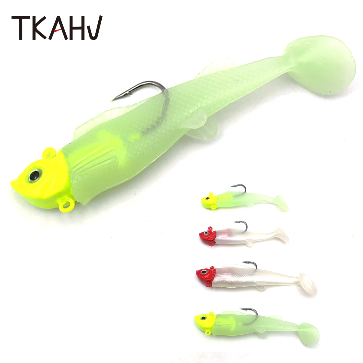 

TKAHV 5 PCS 65mm 85mm Jig Hook Minnow Soft Lure 3D Eye Swimbait Paddle Tail Worm Bait Pike Silicone Artificial Fishing Tackle